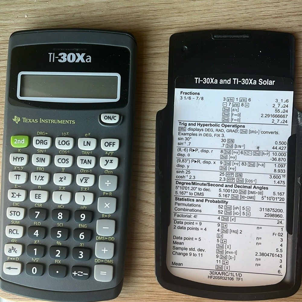 Texas Instruments TI-30Xa Calculator in black and grey